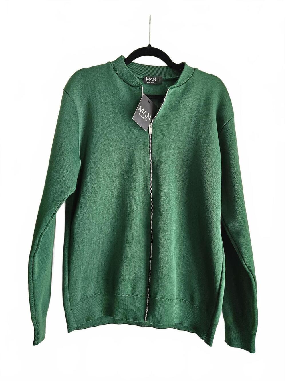 boohooMAN Green Zip-Up Sweater Size L NWT